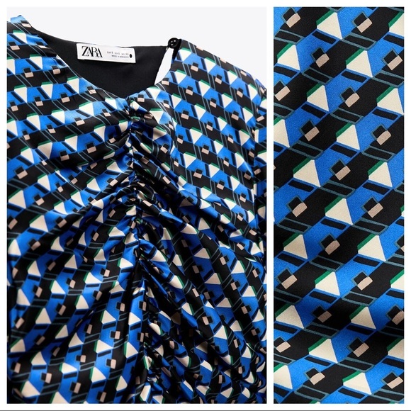 🌹NWOT. Zara Bluish Geometric Print Mini Dress. Size M. - Picture 3 of 9